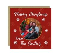 RED OCEAN Personalised Christmas Card For Family and Friends With Kraft Envelope Photo Merry Christmas Card From Any Surname Family