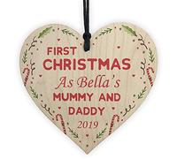 RED OCEAN PERSONALISED First Christmas As Mummy And Daddy Wooden Bauble Tree Decoration Newborn Baby Gifts