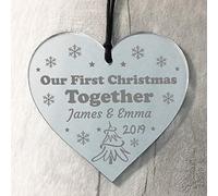 RED OCEAN Personalised First Christmas Together Boyfriend Girlfriend Mirror Acrylic Heart Christmas Tree Decoration Bauble