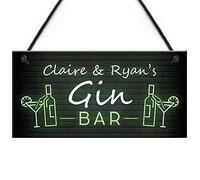 Red Ocean Personalised Gin Bar Neon Effect Hanging Home Bar Decor Plaques Gin Gifts For Him Her