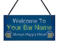 Red Ocean Personalised Happy Hour Home Bar Sign Novelty Bar Decor Plaque Man Cave Gifts