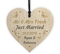 RED OCEAN Personalised Just Married Gift For Husband Wife Wedding Gift Wood Heart