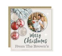 RED OCEAN Personalised Merry Christmas Card For Friends and Family Seasons Greetings Custom Photo Christmas Card 145x145mm With Kraft Envelope