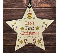 RED OCEAN Personalised My 1st First Christmas Star Wooden Hanging Bauble Decoration