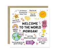 RED OCEAN Personalised New Baby Card Baby Girl Welcome To The World Arrival Card Congratulations On Your For Niece Granddaughter With Kraft Envelope