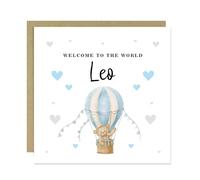 RED OCEAN Personalised New Baby Card Welcome To The World Card Blue Hot Air Balloon Design Newborn Baby Boy Congratulations New Parents Cards