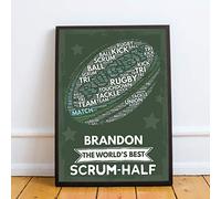 RED OCEAN PERSONALISED Rugby Ball Word Art Wall Print Rugby Team Player Birthday Gifts Son (A4 Print with Black Frame - PERSONALISED Rugby Worlds Best)