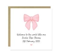 RED OCEAN Personalised Welcome To The World Little One Pink Ribbon Design New Baby Card Newborn Baby Girl Congratulations Card New Parents Cards