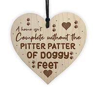 RED OCEAN PITTER PATTER DOGGY FEET Wood Heart Dog Lover Gift Pet Sign