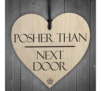 RED OCEAN Posher Than Next Door Novelty Wooden Hanging Heart Shabby Chic Garden Plaque