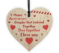 Red Ocean Post Lockdown Anniversary Gift Wood Heart Quarantine Funny Gift For Husband Wife Boyfriend Girlfriend