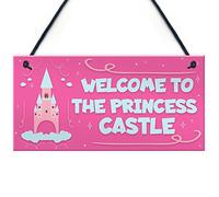 Red Ocean Princess Castle Hanging Plaque Door Playroom Bedroom Sign Gift Baby Girls Fairytale Decor