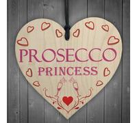 Red Ocean Prosecco Princess Wooden Hanging Heart Plaque Sign Gift