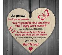 RED OCEAN Proud Of My Daughter Wooden Hanging Heart Sign Plaque Daughters Love Keep Sake Gift