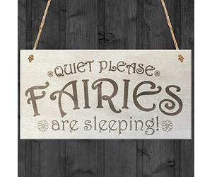 Red Ocean Quiet Please Fairies Are Sleeping Wooden Hanging Plaque Shabby Chic Garden Sign