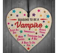 Red Ocean Reasons To Be A Vampire Wooden Hanging Heart Novelty