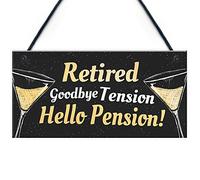 RED OCEAN RETIRED Goodbye Tension Hello Pension Funny Happy Retirement Plaque Alcohol Work Gift For Men