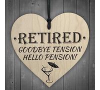 RED OCEAN Retired Goodbye Tension Hello Pension Novelty Wooden Hanging Heart Plaque Gift