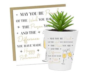 RED OCEAN Retirement Gifts For Women Plant Pot and Greetings Card Retirement Card For Colleagues Teachers Friend Congratulations Leaving Present Gift Set