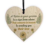 Red Ocean Robin Garden Memorial Grave Wooden Hanging Heart Sign Rememberance Plaque Inspirational Gift
