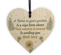 RED OCEAN Robin Garden Memorial Grave Wooden Hanging Heart Sign Rememberance Plaque Inspirational Gift