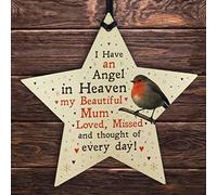 RED OCEAN Robin Memorial Tree Hanging Decoration Mum Memorial Gift Wood Star In Memory Plaque