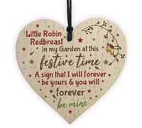 Red Ocean Robin Redbreast Christmas Tree Decoration Mum Dad Nan Memorial Wooden Heart Plaque Grave Gift Sign