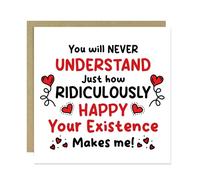 RED OCEAN Romantic Card, Your Existence Makes Me Happy, Cute Valentines Card for Wife Husband Girlfriend Boyfriend Partner, Anniversary Greeting Cards For Him Her, Funny Birthday Card