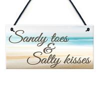 Red Ocean Sandy Toes & Salty Kisses Nautical Seaside Theme Hanging Plaque Bathroom Bedroom Beach Sign