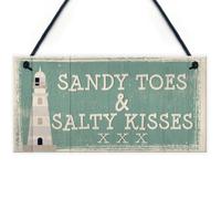 Red Ocean Sandy Toes Shabby Chic Seaside Sand Lighthouse Nautical Themed Plaque Sign Home Decor Gifts
