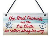 Red Ocean Sea Shell Friendship Nautical Seaside Theme Gift Hanging Plaque Best Friends Bathroom Bedroom Door Sign