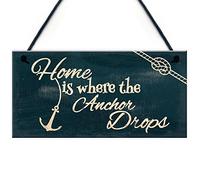 Red Ocean Seaside Home Is Where The Anchor Drops Nautical Shabby Chic Hanging Plaque Bathroom/Kitchen Decor Gift Accessory