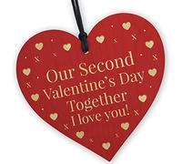 Red Ocean Second 2nd Valentines Day Together Gift For Boyfriend Girlfriend Red Wooden Hanging Heart Sign Novelty Gift For Partner