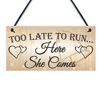 Red Ocean Shabby & Chic Wedding Sign Too Late Run Bride Groom Present Plaque Pageboy Gift Mother Father of Bride