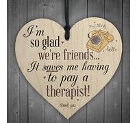 RED OCEAN So Glad We're Friends Funny Humourous Hanging Wooden Heart Best Friend Birthday Thank You Card Gift