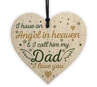 Red Ocean Special Angel Dad Heart Shaped Wooden Memorial Grave Plaque Xmas Tree Decoration