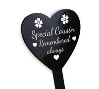 Red Ocean Special Cousin Grave Marker - Graveside Memorial Decorations - Weatherproof Black Acrylic Heart Stake - Cousin Memorial Remembrance Plaque