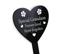 RED OCEAN Special Grandson Grave Marker - Graveside Memorial Decorations - Weatherproof Black Acrylic Heart Stake - Grandson Memorial Plaque From Grandparents