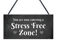 RED OCEAN Stress Free Zone Hanging Garden Home Decor Sign Novelty Home Bar Bedroom Hanging Signs