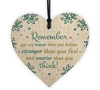 RED OCEAN Stronger Inspirational Hanging Heart Plaque Friendship Gifts Quote Friend Sign