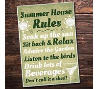 Red Ocean Summer House Rules Hanging Wall Plaque Garden Shed Sign Home Friendship Gift