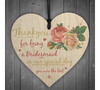 Red Ocean Thank You For Being A Bridesmaid Wooden Hanging Heart Wedding Favour Gift Plaque Keepsake