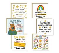 RED OCEAN Thank You Teacher Cards Multipack of 6, Best Teacher Cards, End of Term Leaving School Nursery Card Pack, 145x145mm Card Assortment With Envelopes