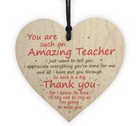 Red Ocean Thank You Teacher Gift Wooden Heart Leaving School Nursery Teaching Assistant Present