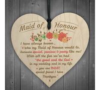 RED OCEAN Thankyou Maid Of Honour Wooden Heart Plaque Wedding Keepsake Bestfriend Bridesmaid Gift