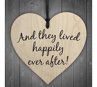 RED OCEAN They Lived Happily Ever After Wooden Hanging Heart Plaque Love Wedding Gift Sign