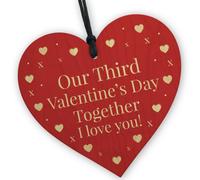 Red Ocean Third 3Rd Valentines Day Together Gift For Boyfriend Girlfriend Wooden Hanging Red Heart Sign Novelty Gift For Partner