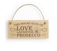 Red Ocean This House Runs On Love Laughter & Prosecco Home Decor Funny Poem Hanging Wooden Plaque Sign Gift
