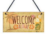 Red Ocean Tiki Bar Welcome Hanging Wall Plaque Garden Home Bar Pub Sign Friendship Gift