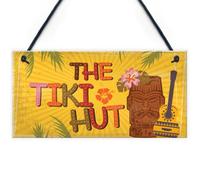 Red Ocean Tiki Hut Hanging Home Bar Pub Kitchen Plaque Cocktails Welcome Sign Friend Gift